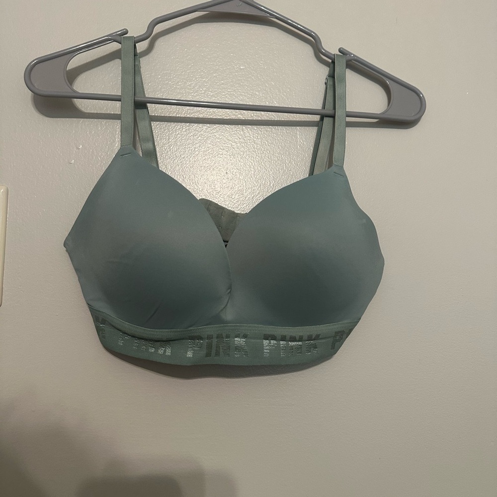 PINK Victoria's Secret Sage Green Smooth Molded Wireless Push-Up T-Shirt Bra